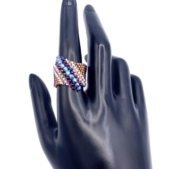 Rainbow Topaz with White and Blue Crystal Cellini Spiral Statement Ring Size 10 - Picture 6 of 6